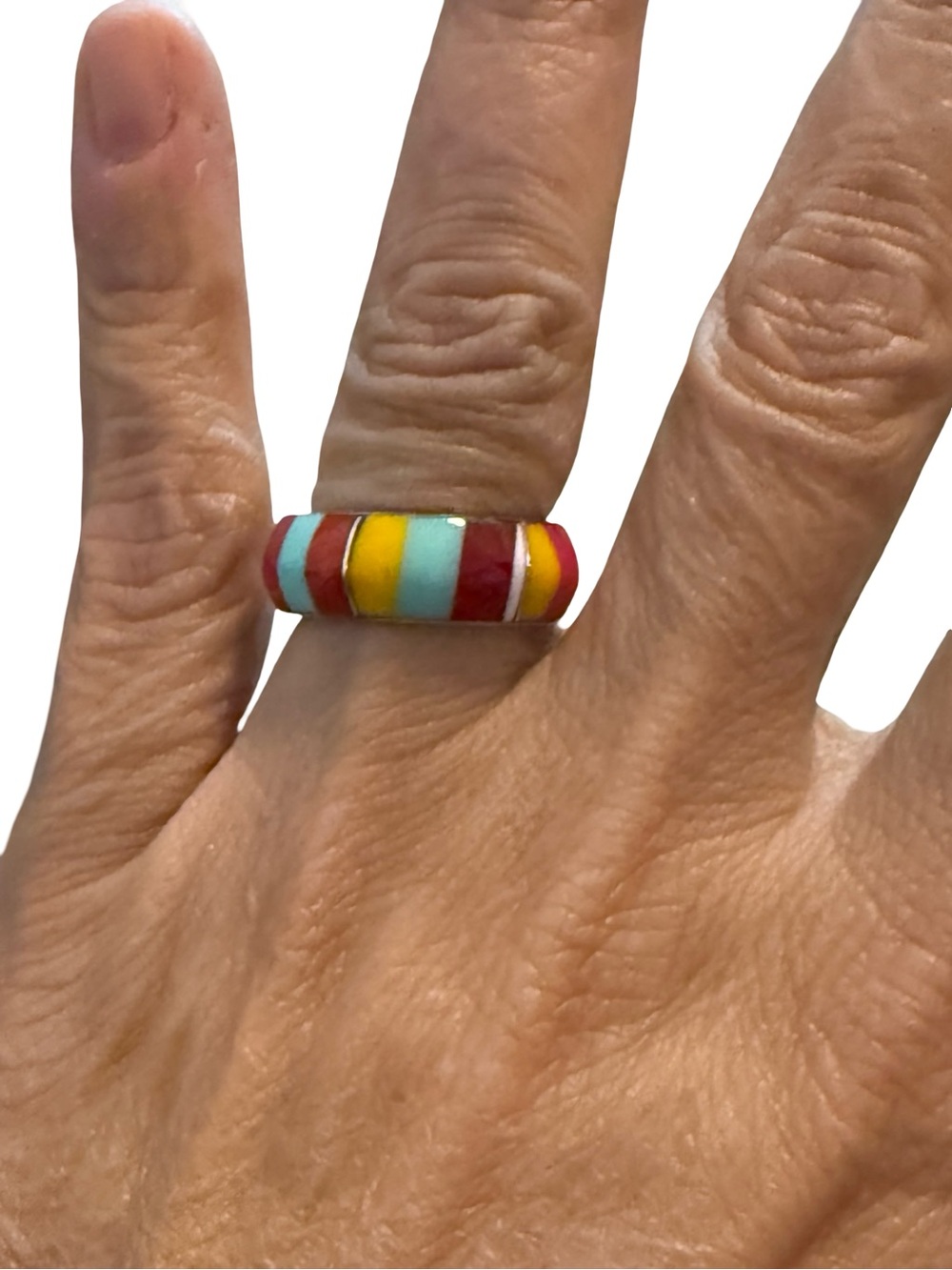 Multicolor Striped inlay Dome Ring Mexico 925